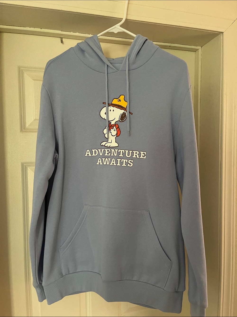 Snoopy 'Adventure Awaits' Light Blue Hooded Sweatshirt, size M